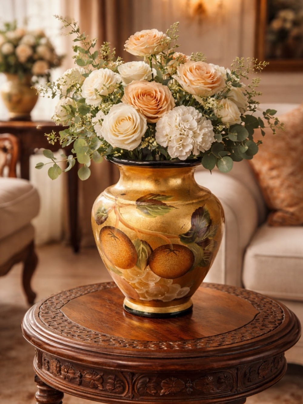 Gold‎ Italian Style Ceramic Vase – Hand Painted Fruit Design